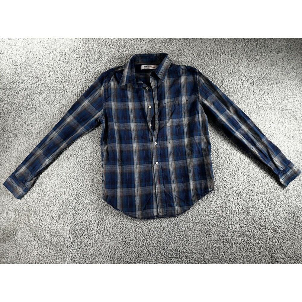 Levis Red Tab Shirt‎ Men Medium Button Up Plaid Long Sleeve Western